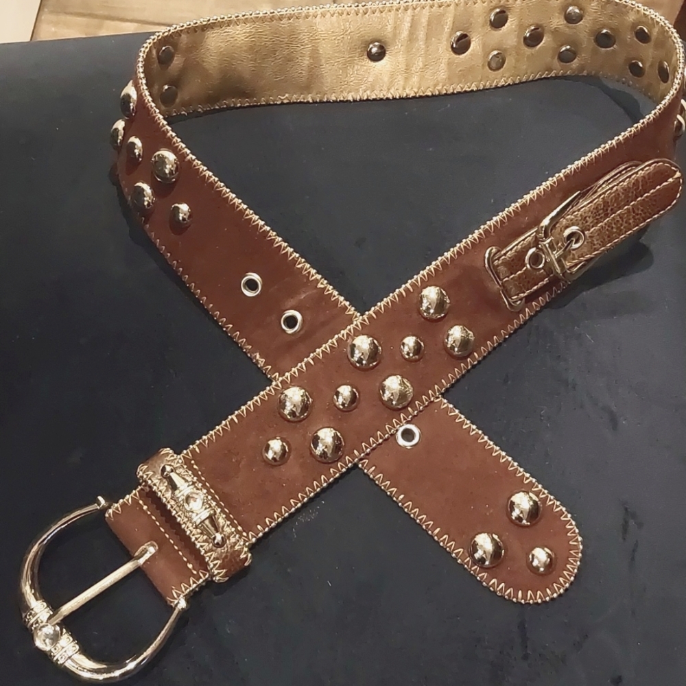 Kathy van zeeland brown faux suede leather belt size s